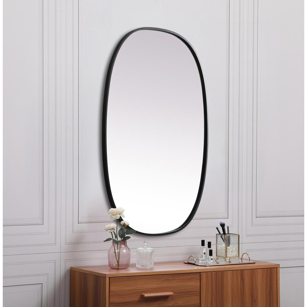 Metal Frame Oval Mirror 27x40 Inch in Black. Picture 4