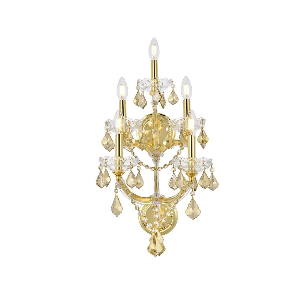 Maria Theresa 5 light Gold Wall Sconce Golden Teak (Smoky) Royal Cut Crystal. Picture 1