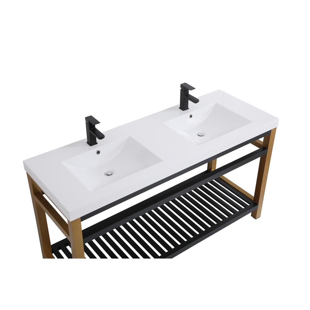 60 inch Double Bathroom Metal Vanity in Golden Black. Picture 8