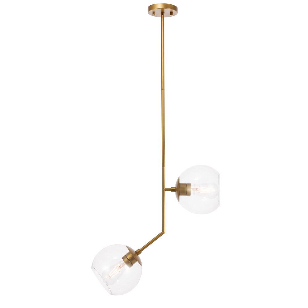 Ryland 2 Light Brass And Clear Glass Pendant. Picture 1