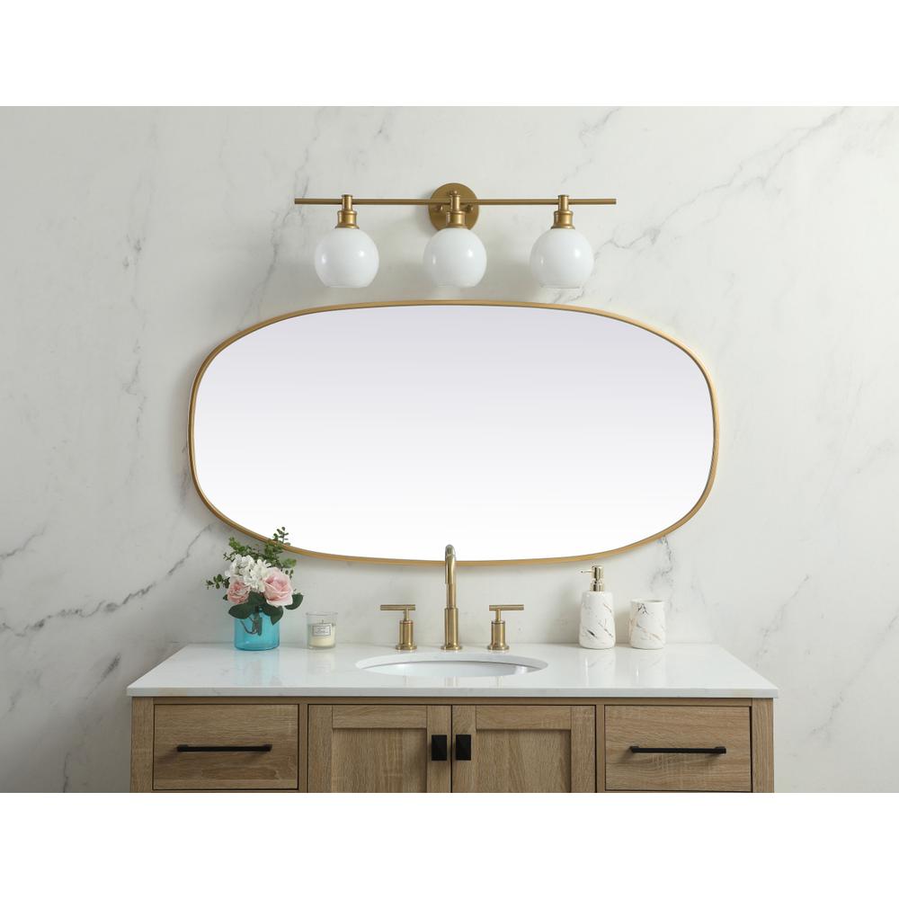Metal Frame Oval Mirror 24x48 Inch in Brass. Picture 11