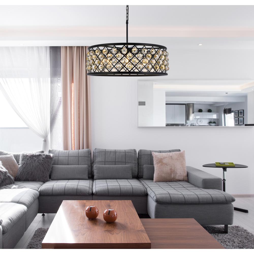 Madison 8 light Matte Black Chandelier Golden Teak (Smoky) Royal Cut Crystal. Picture 8