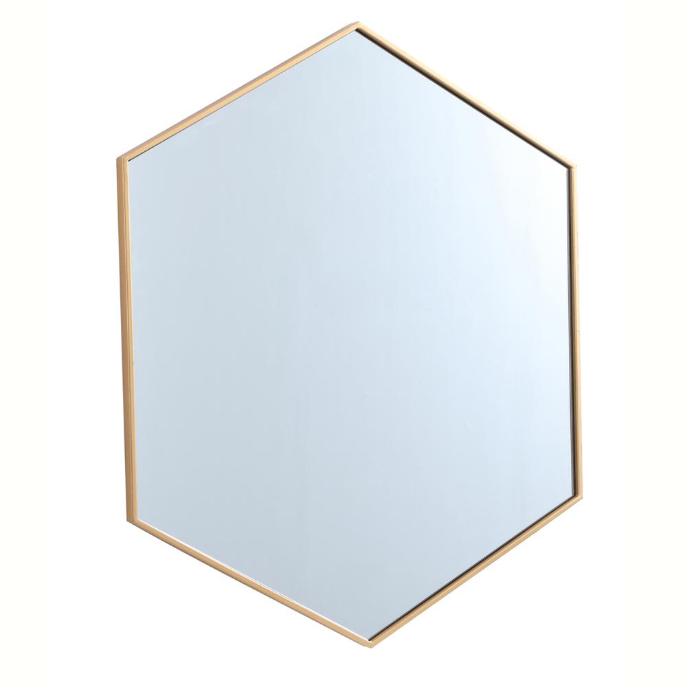 Metal frame hexagon mirror 41 inch in Brass. Picture 4