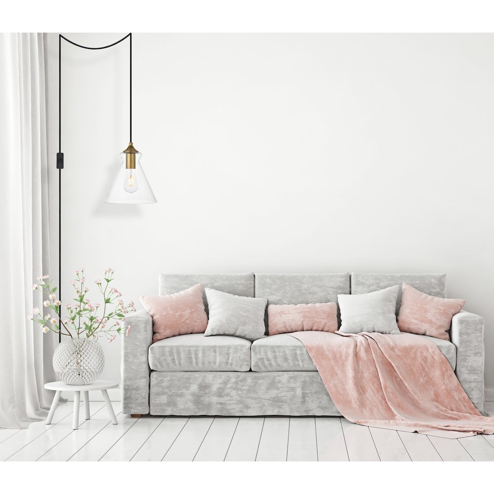 Destry 1 Light Brass Plug-In Pendant With Clear Glass. Picture 2