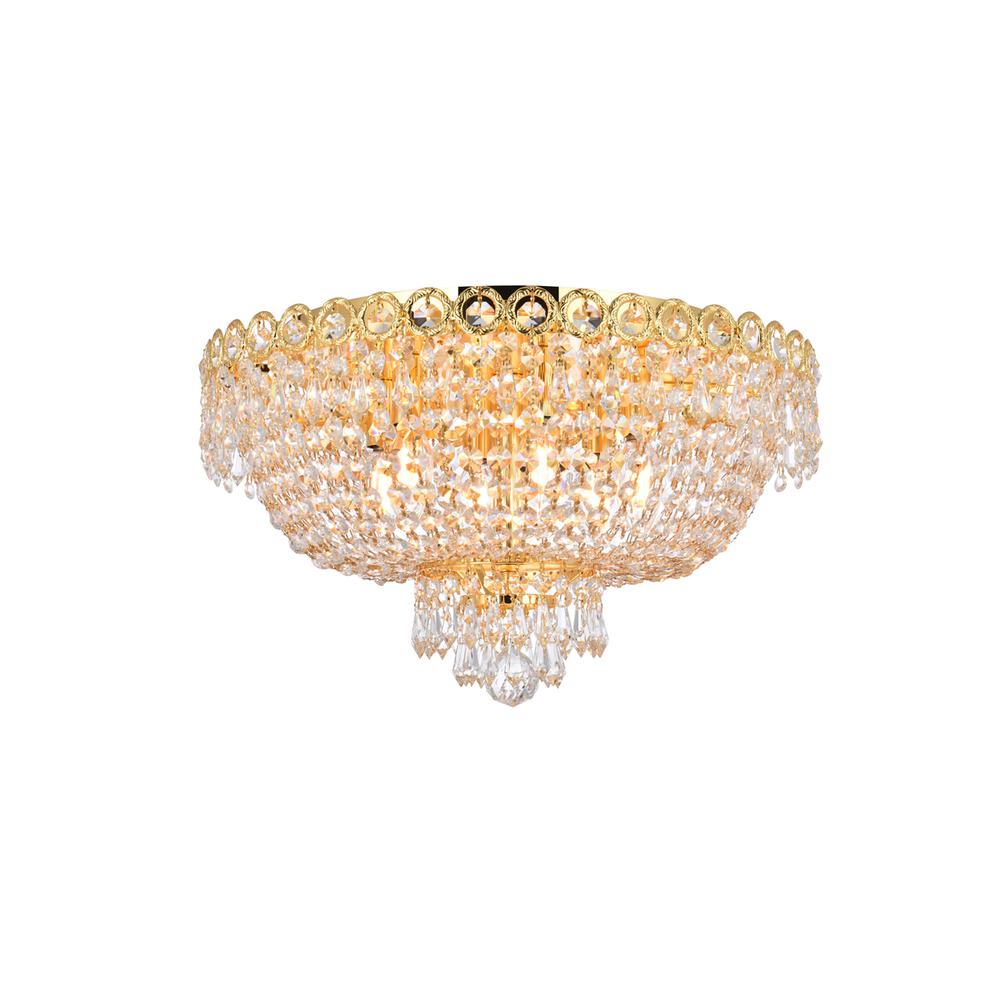 Century 6 light Gold Flush Mount Clear Royal Cut Crystal. Picture 1