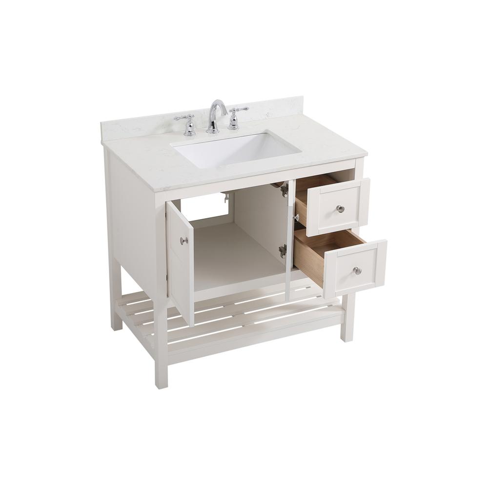 36 inch Single Bathroom Vanity in White with Backsplash. Picture 9