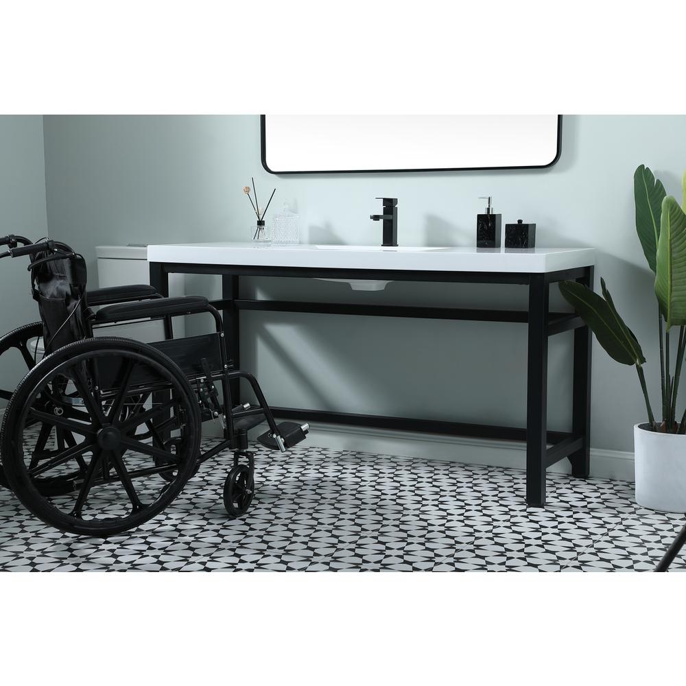 60 Inch ADA Compliant SIngle Bathroom Metal Vanity In Black. Picture 2
