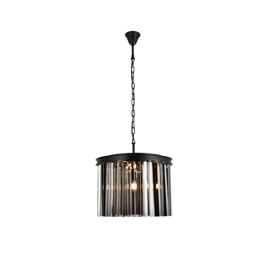 Sydney 6 light Matte Black Pendant Silver Shade (Grey) Royal Cut Crystal. Picture 1