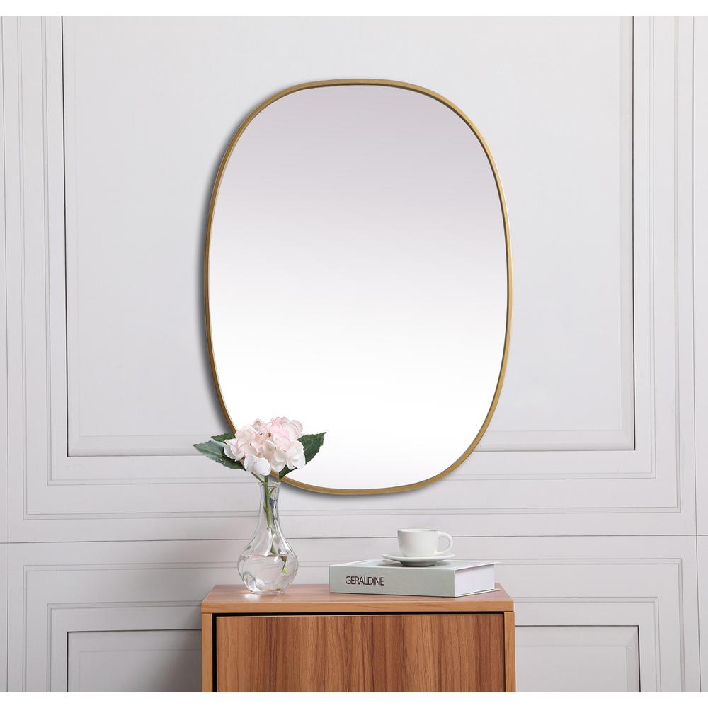 Metal Frame Oval Mirror 27x36 Inch in Brass. Picture 3