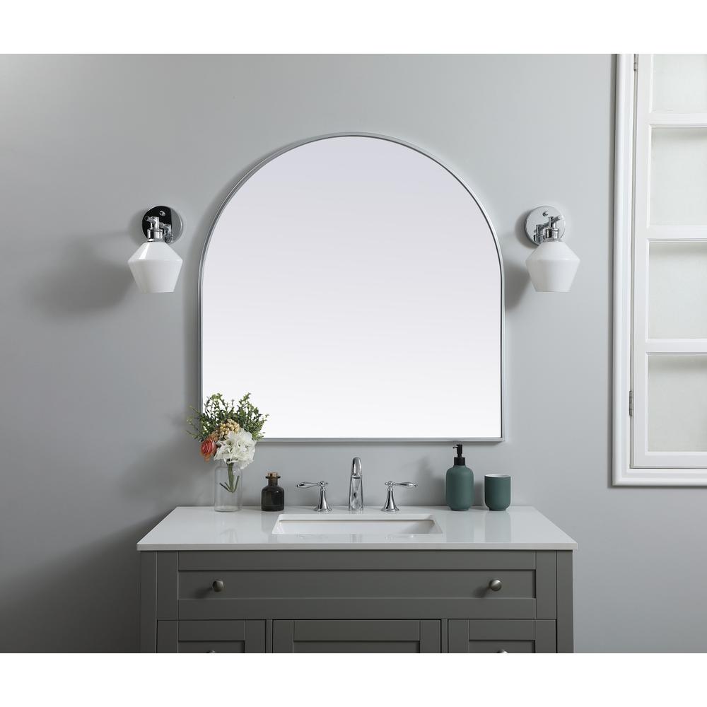 Metal Frame Arch Mirror 36x36 Inch in Silver. Picture 9