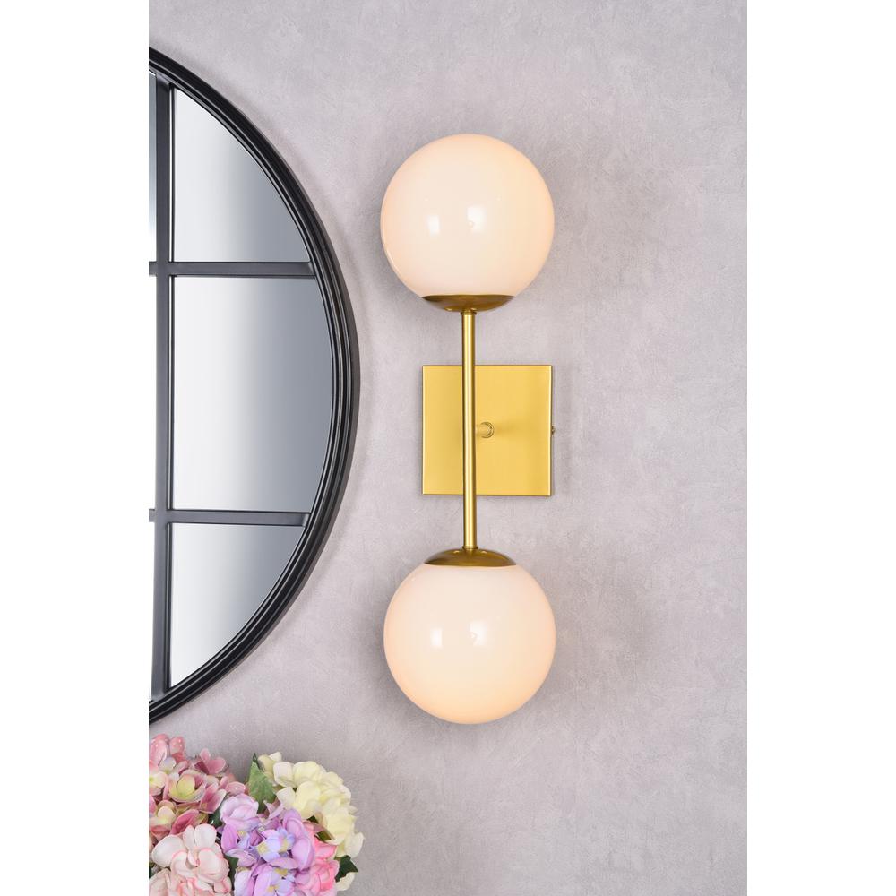 Neri 2 lights brass and white glass wall sconce. Picture 8