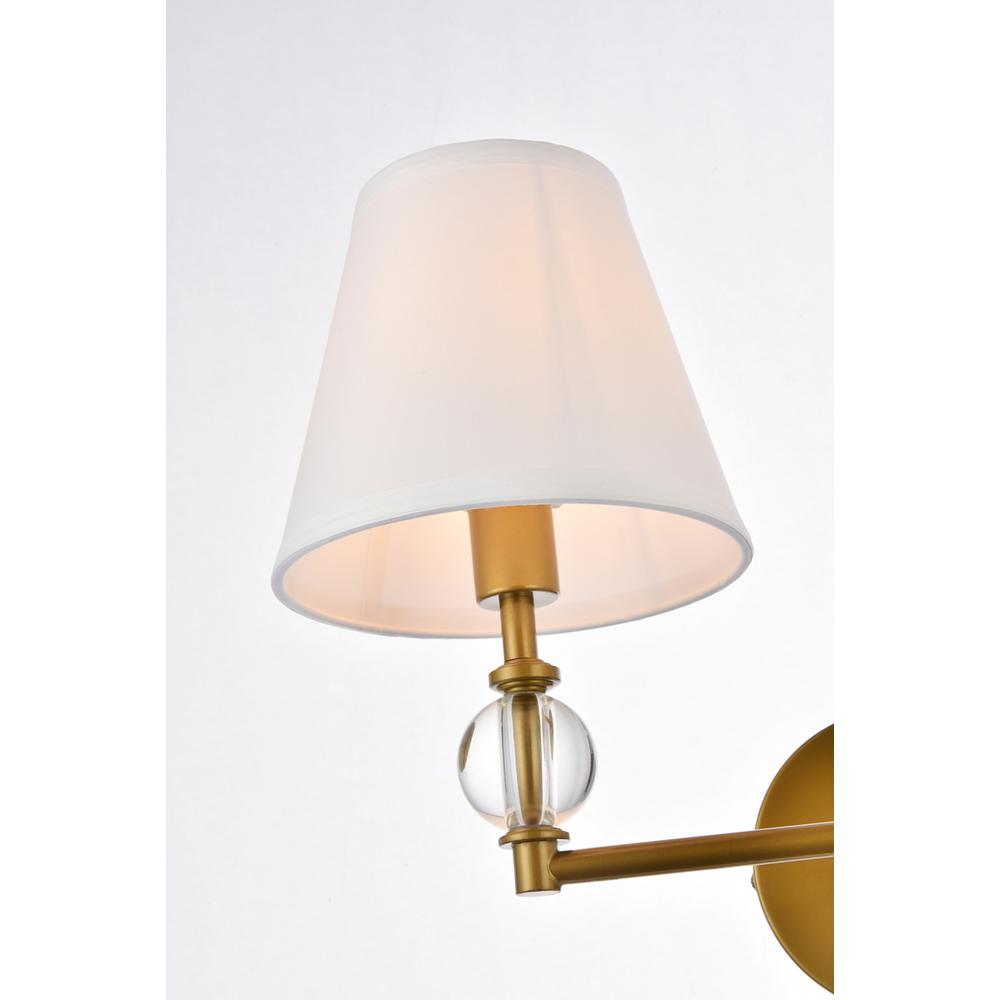 Bethany 2 lights bath sconce in brass with white fabric shade. Picture 4