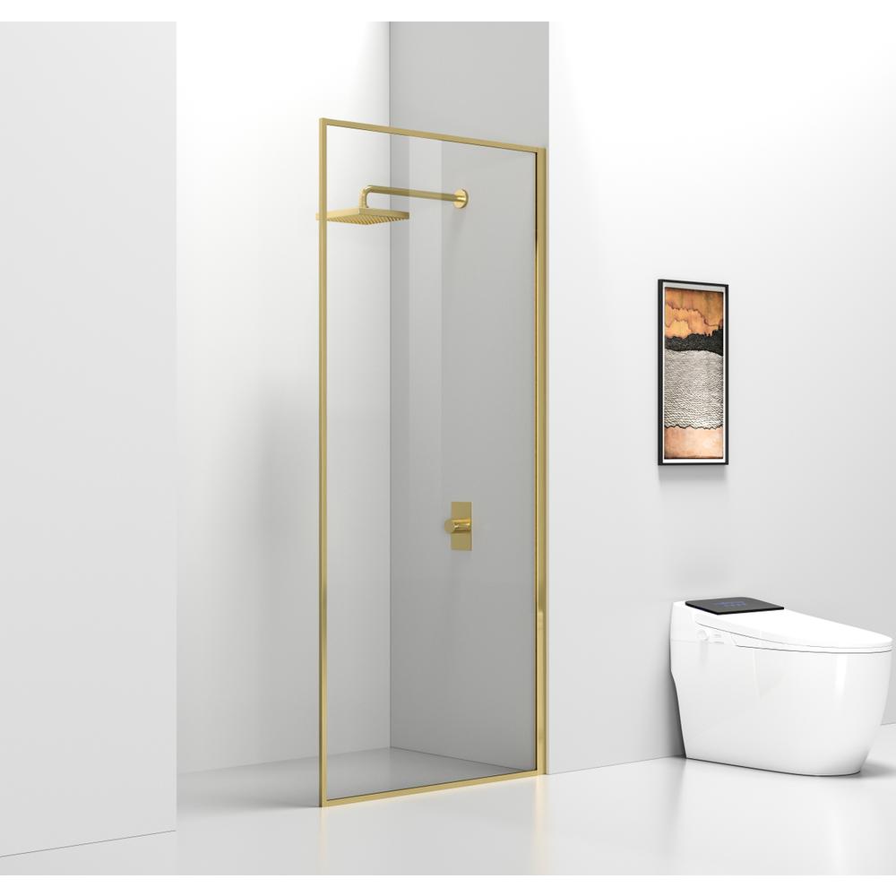 Fixed framed shower door 35 x 76 Brushed Gold. Picture 3