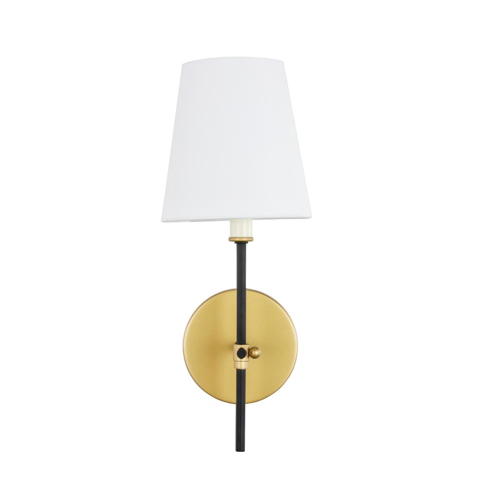 Mel 1 light Brass and Black and White shade wall sconce. Picture 2