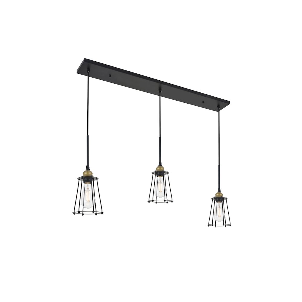 Auspice 3 Light Brass And Black Pendant. Picture 7