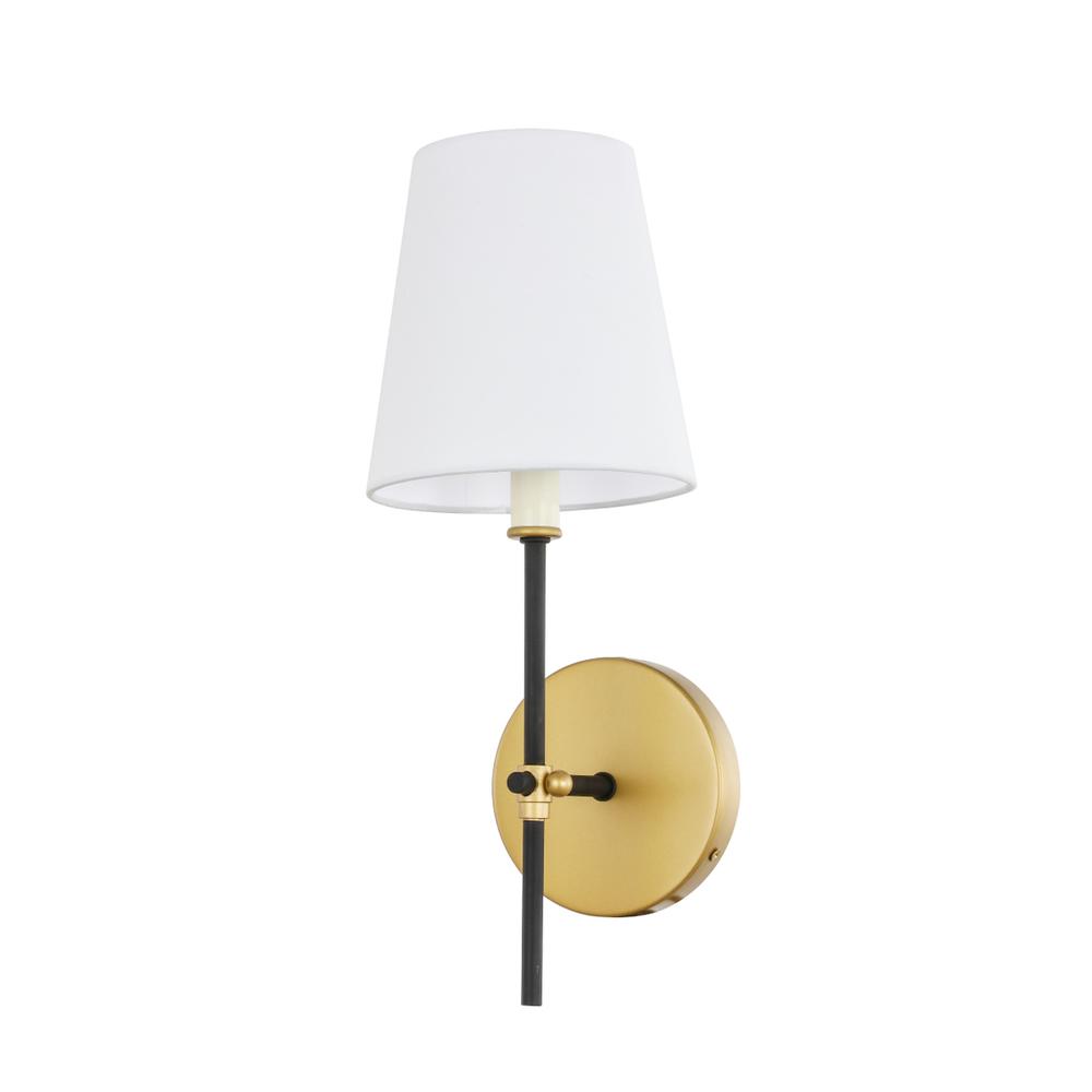 Mel 1 light Brass and Black and White shade wall sconce. Picture 3