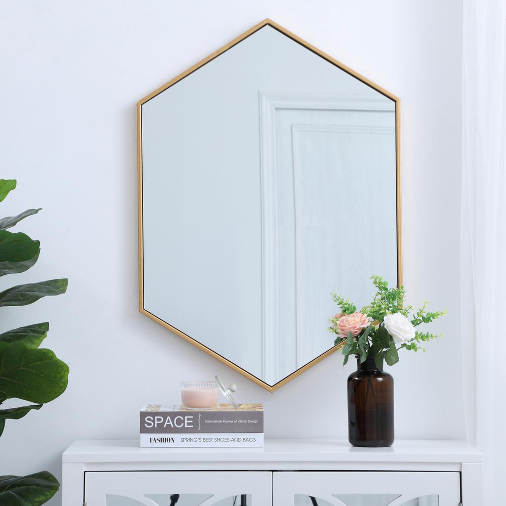 Metal frame hexagon mirror 24 inch in Brass. Picture 12