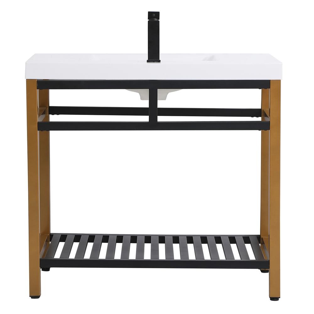 36 inch Single Bathroom Metal Vanity in Golden Black. Picture 13