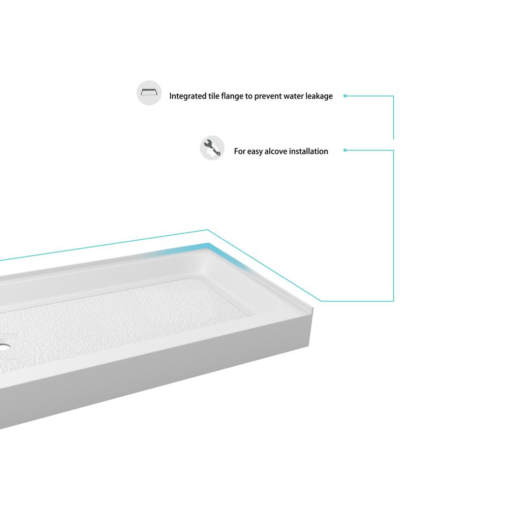 60x32 inch Single threshold shower tray left drain in glossy white. Picture 4