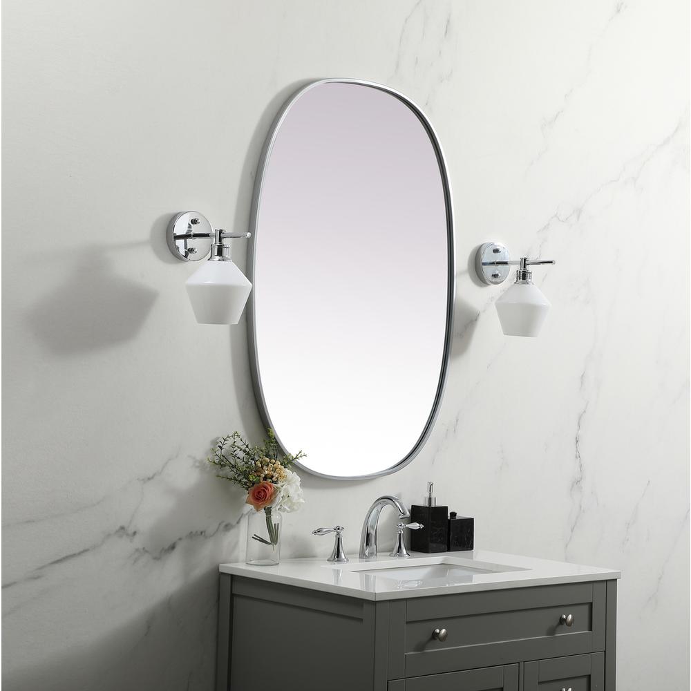 Metal Frame Oval Mirror 27x40 Inch in Silver. Picture 2