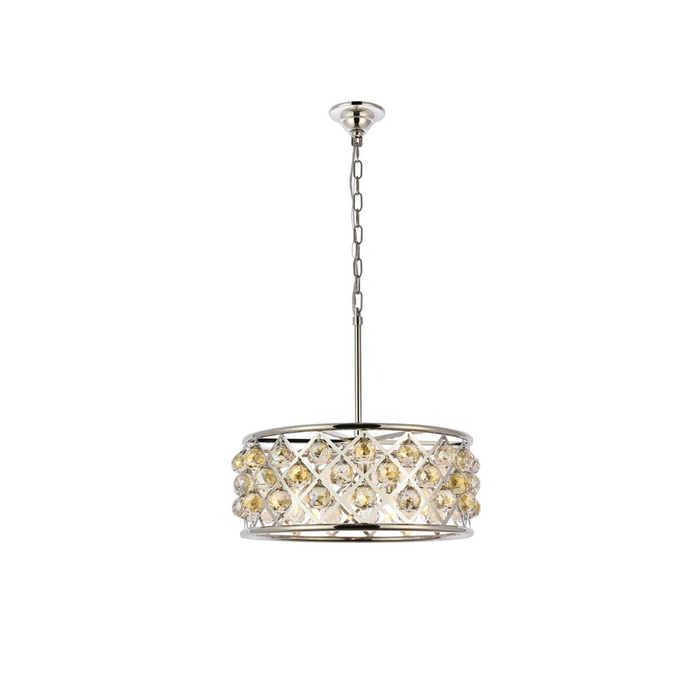 Madison 5 light polished Nickel Chandelier Golden Teak (Smoky) Royal Cut Crystal. Picture 1