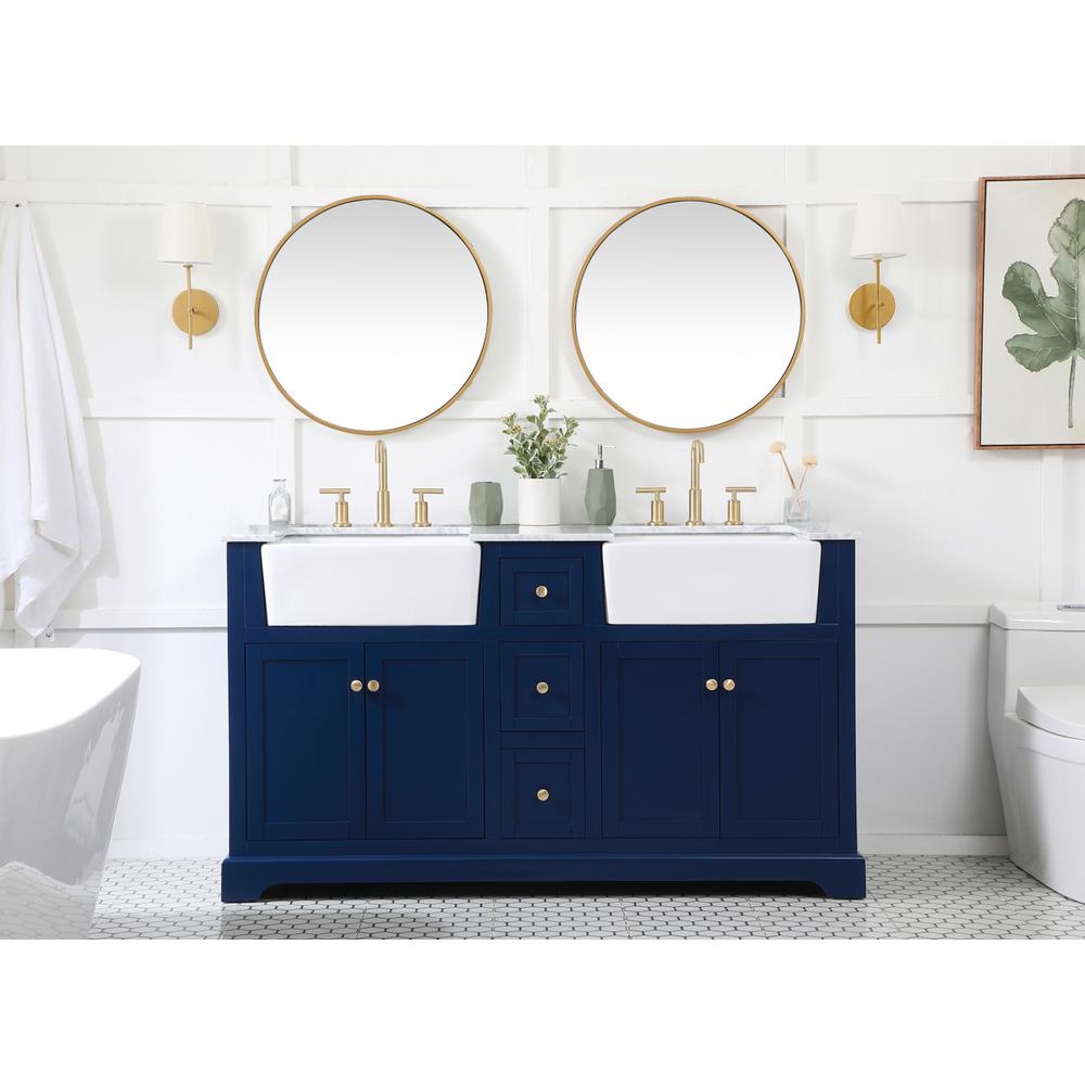 60 inch double bathroom vanity in blue. Picture 4