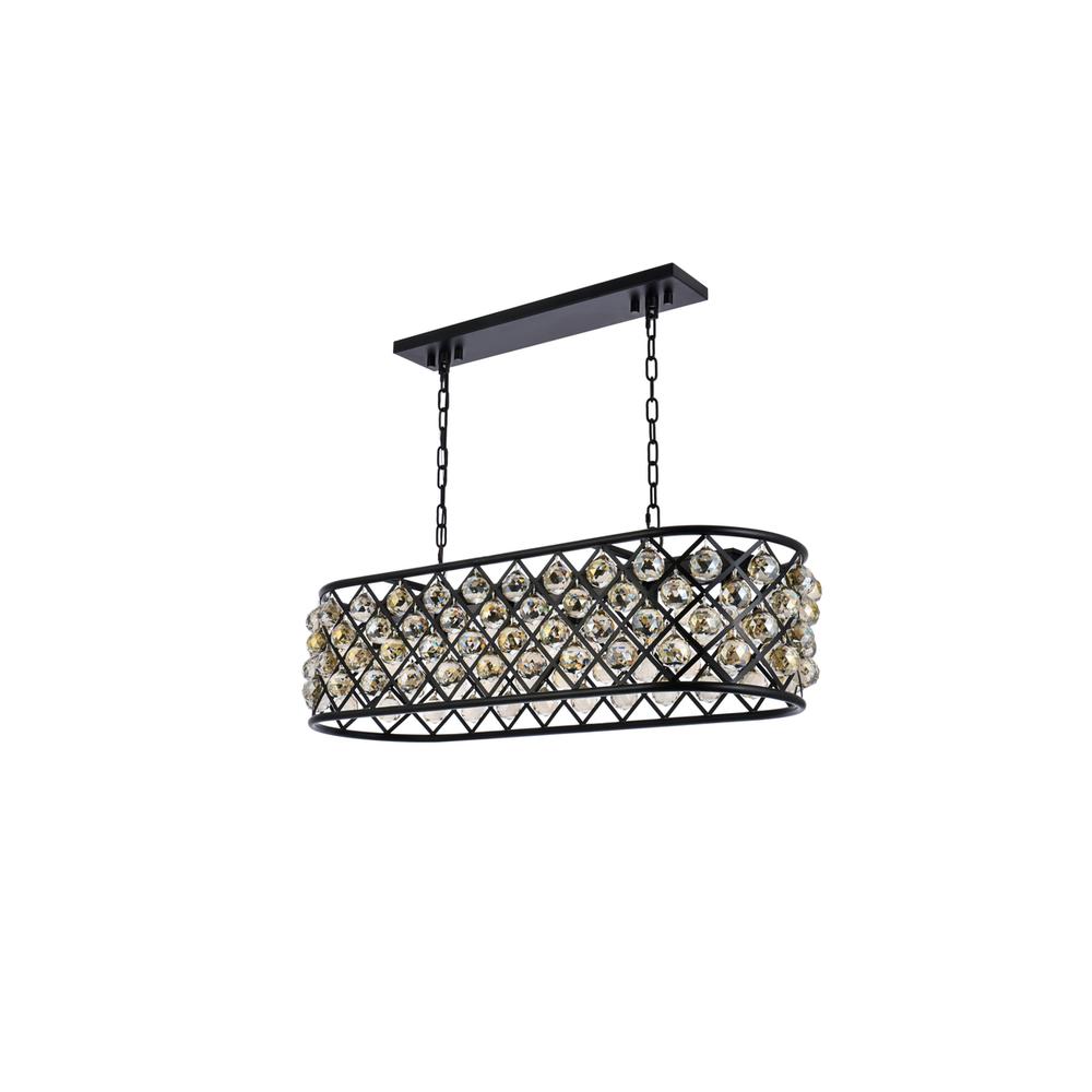 Madison 6 light Matte Black Chandelier Golden Teak (Smoky) Royal Cut Crystal. Picture 6