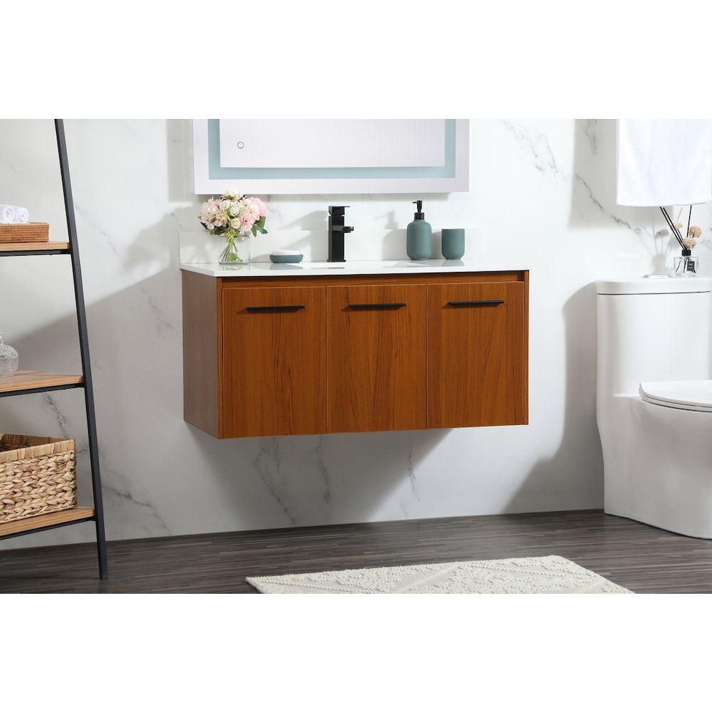 40 Inch Single Bathroom Vanity In Teak With Backsplash. Picture 3