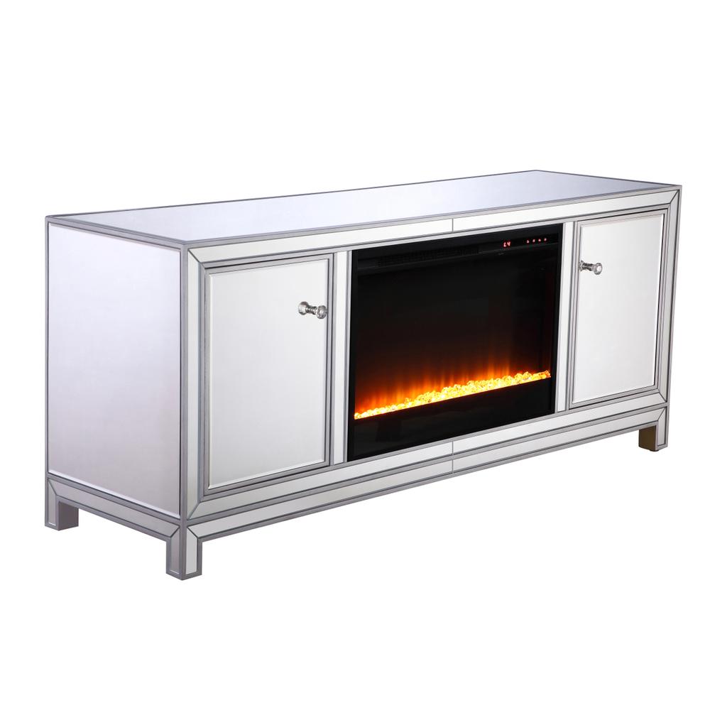 60 in. mirrored TV stand with crystal fireplace insert in antique silver. Picture 6