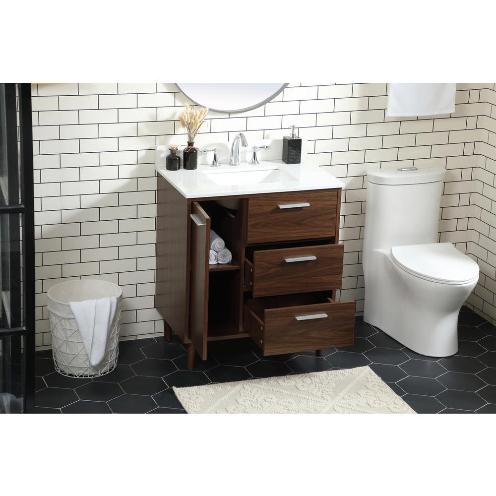 30 inch bathroom vanity in Walnut with backsplash. Picture 3