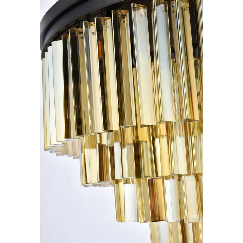 Sydney 17 light Matte Black Flush Mount Golden Teak (Smoky) Royal Cut Crystal. Picture 5
