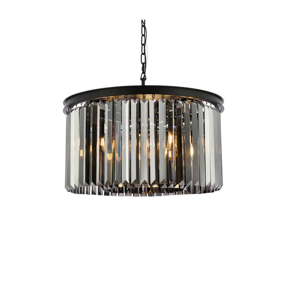 Sydney 8 light Matte Black Chandelier Silver Shade (Grey) Royal Cut Crystal. Picture 2