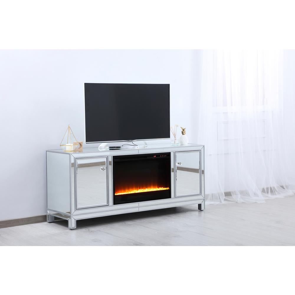 60 in. mirrored TV stand with crystal fireplace insert in antique silver. Picture 2
