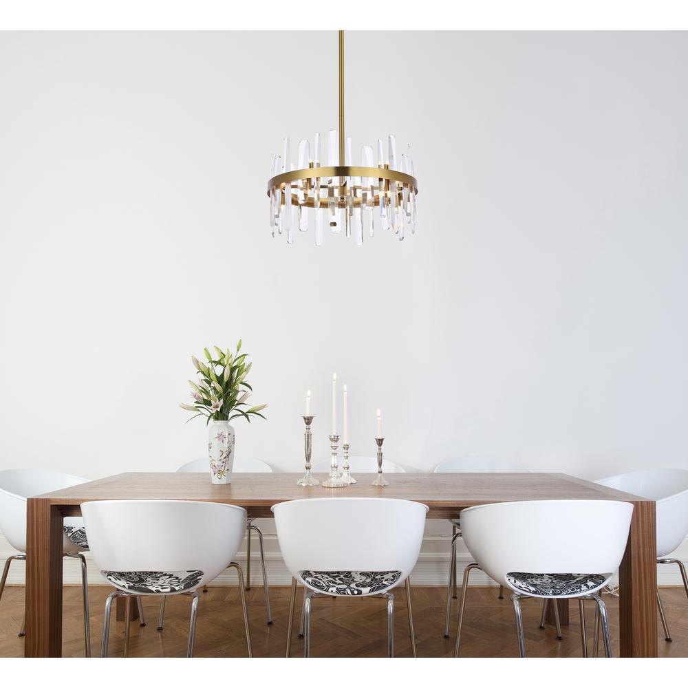 Serena 20 inch crystal round pendant in satin gold. Picture 7