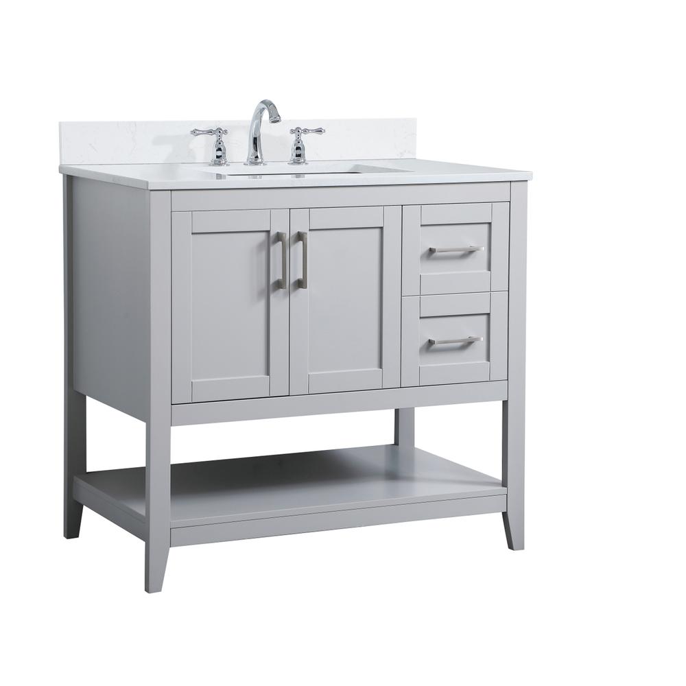 36 inch Single Bathroom Vanity in Grey with Backsplash. Picture 8