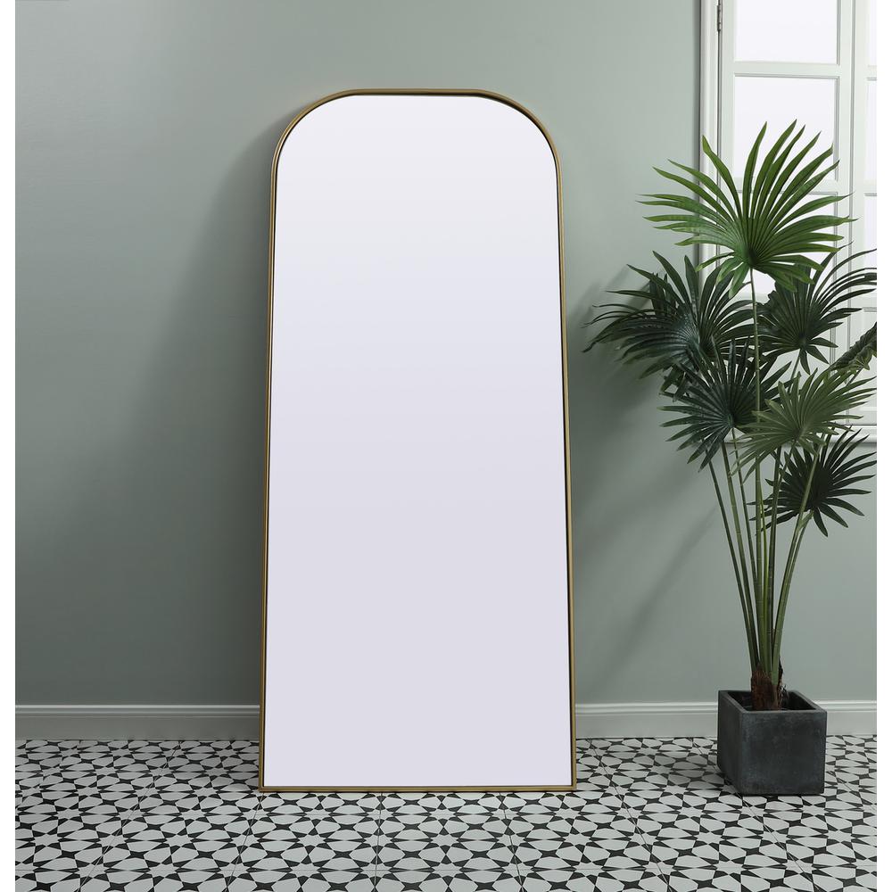 Metal Frame Arch Full Length Mirror 32x76 Inch in Brass. Picture 11