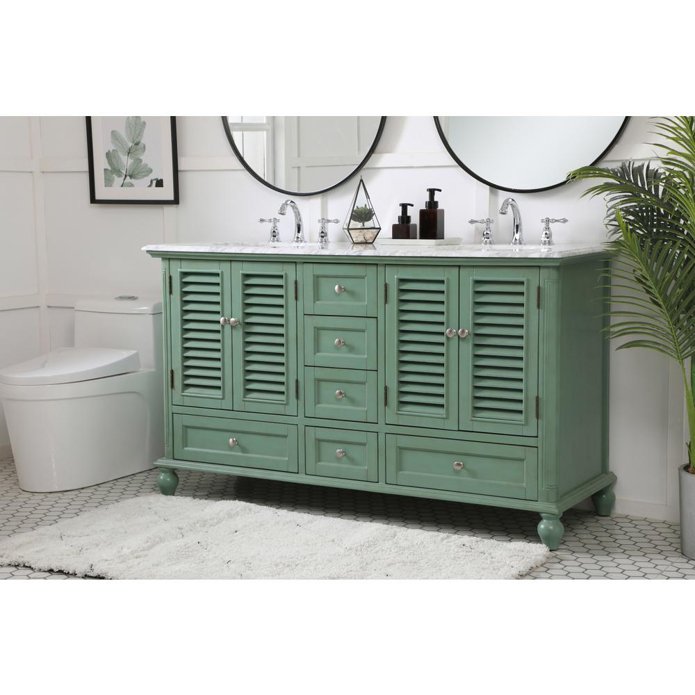 60 inch Double Bathroom Vanity in Vintage Mint. Picture 2