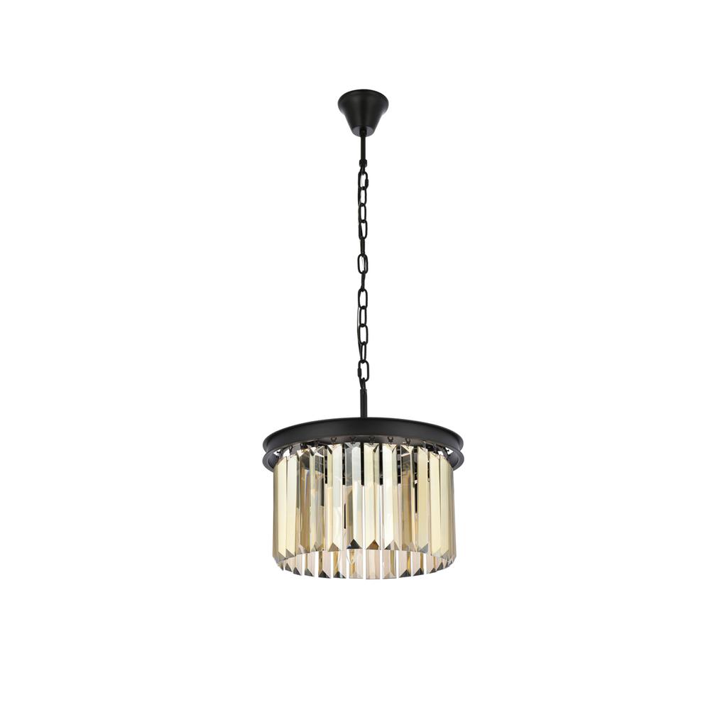 Sydney 3 light Matte Black Pendant Golden Teak (Smoky) Royal Cut Crystal. Picture 6