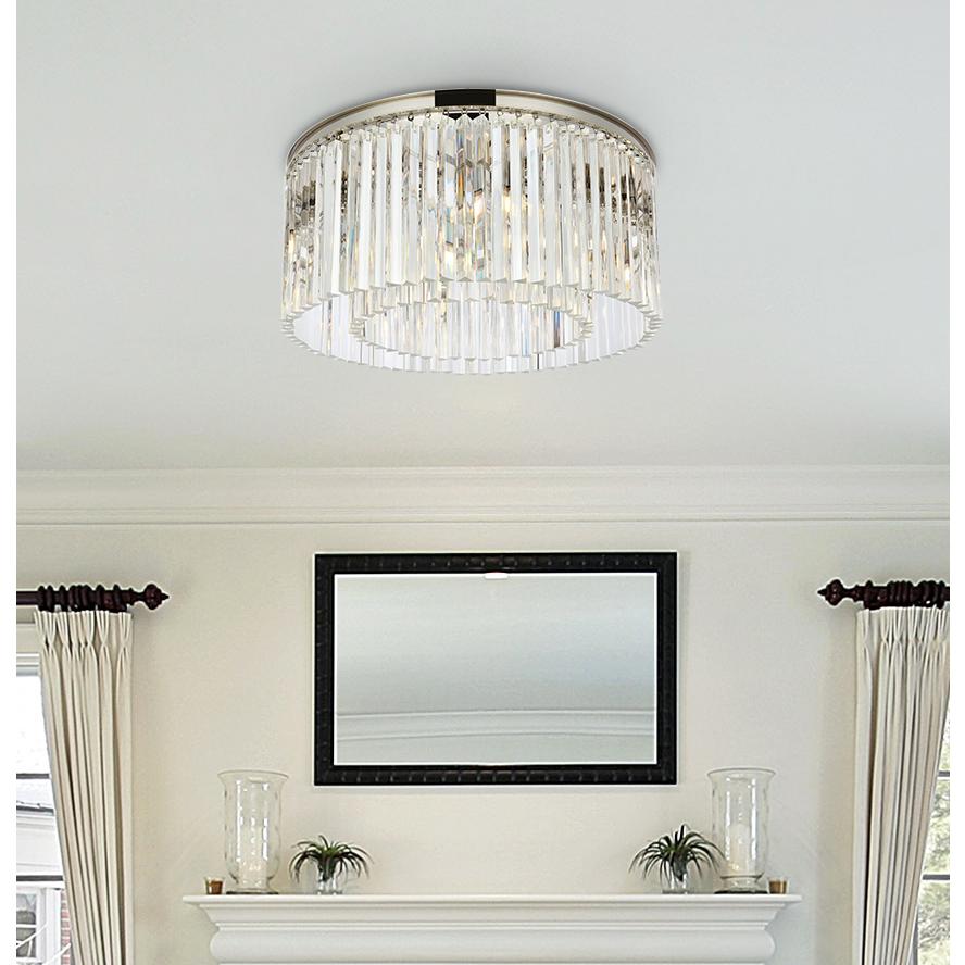 Sydney 8 light polished nickel Flush Mount Clear Royal Cut Crystal. Picture 8
