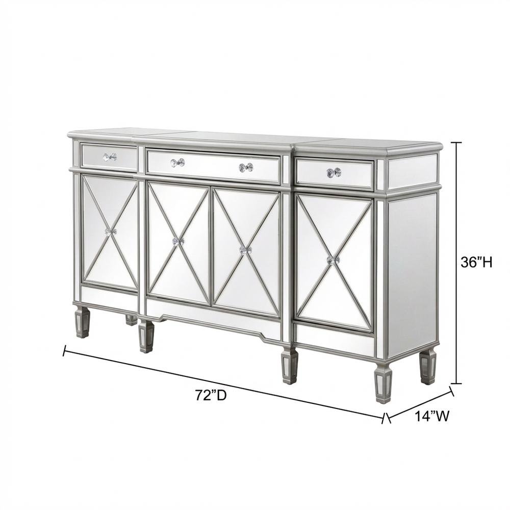 Silver mirrored credenza with spacious tabletop and elegant design. Picture 7