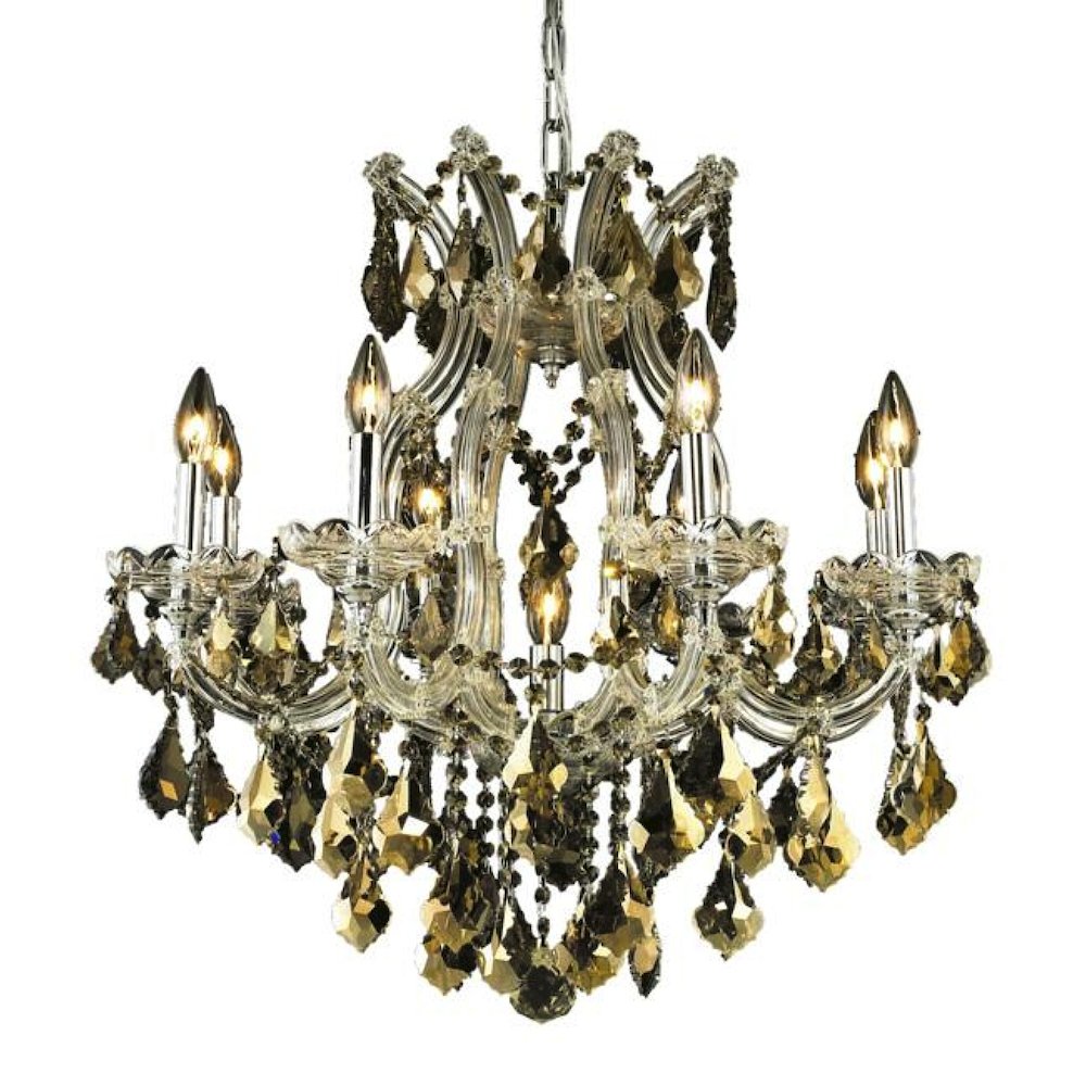 Maria Theresa 9 light Chrome Chandelier Golden Teak (Smoky) Royal Cut Crystal. Picture 1