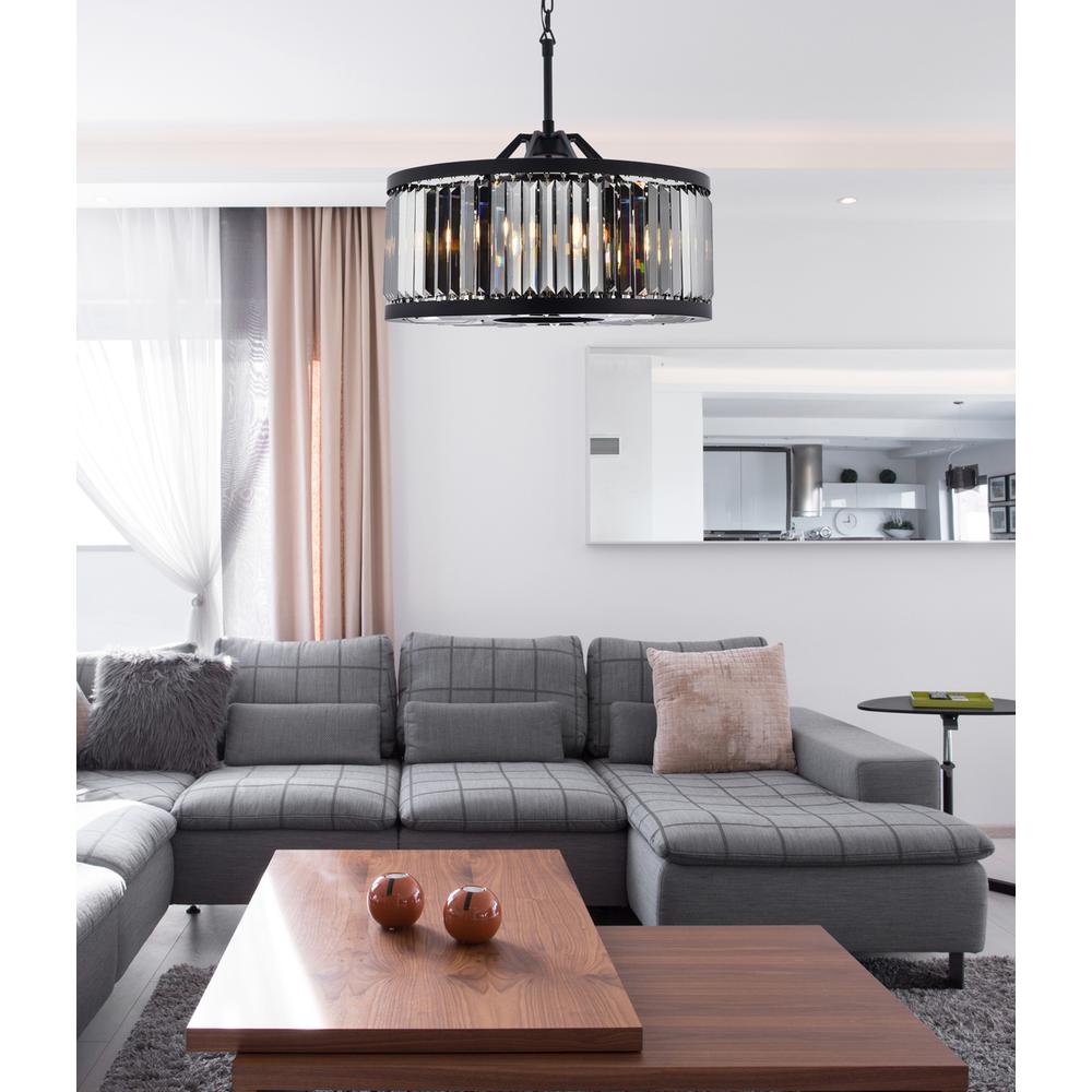 Chelsea 8 light Matte Black Chandelier Silver Shade (Grey) Royal Cut Crystal. Picture 8