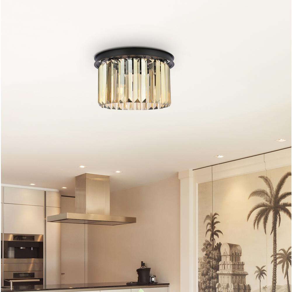 Sydney 3 light Matte Black Flush Mount Golden Teak (Smoky) Royal Cut Crystal. Picture 8