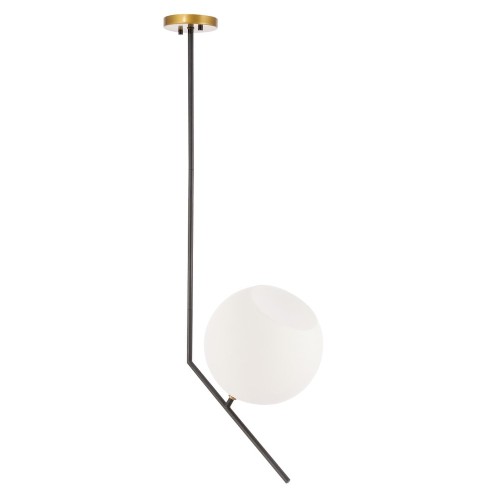 Ryland 1 Light Black And Brass And Frosted White Glass Pendant. Picture 7