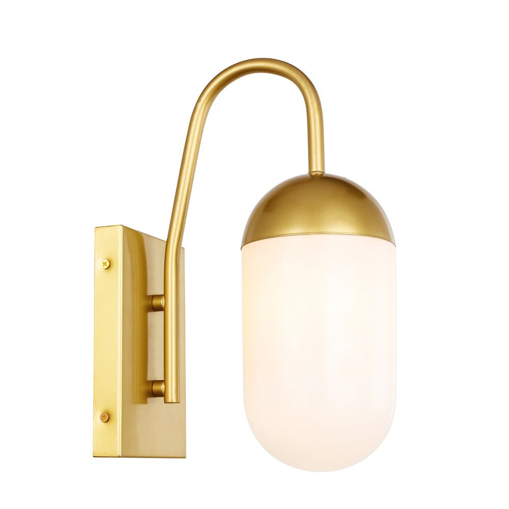 Kace 1 Light Brass And Frosted White Glass Wall Sconce. Picture 1