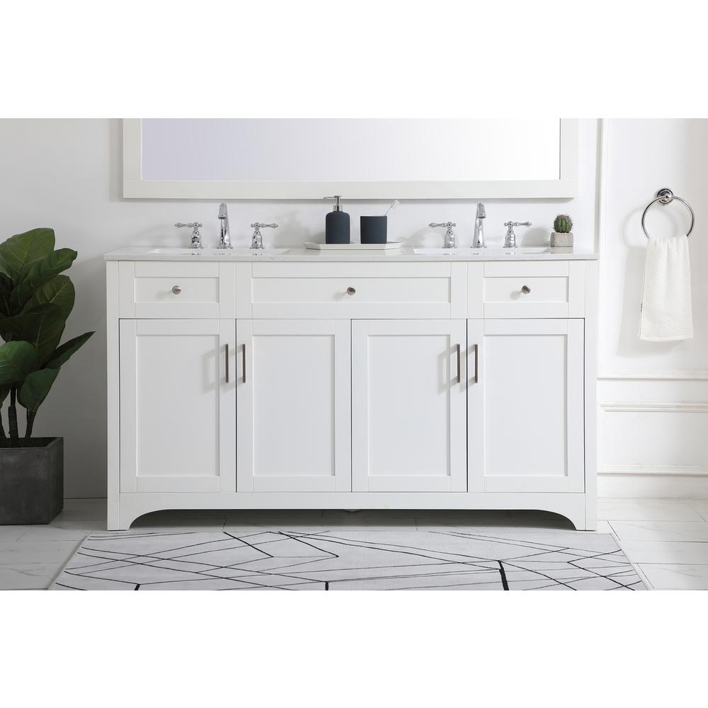 60 inch Double Bathroom Vanity in White. Picture 14