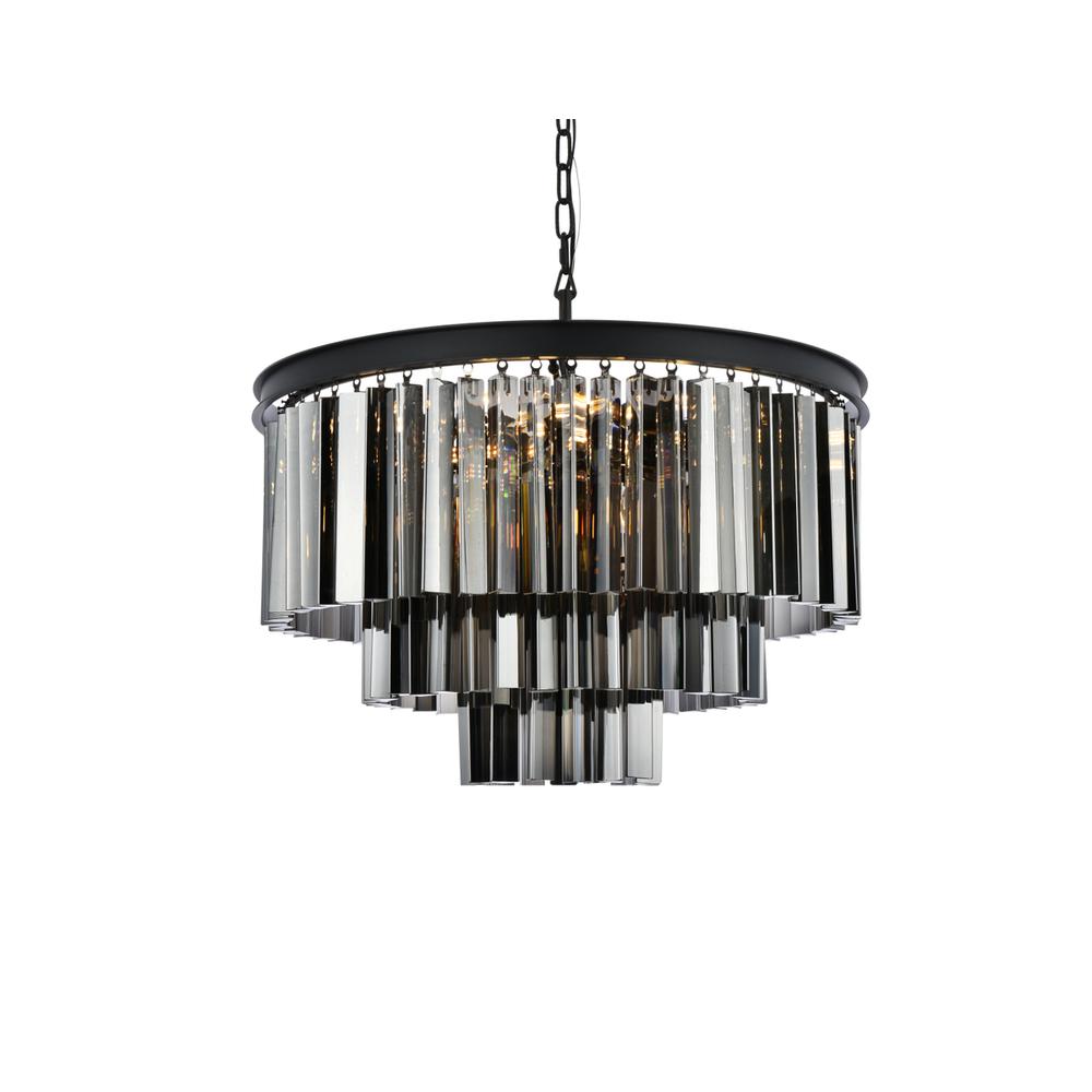 Sydney 9 light Matte Black Chandelier Silver Shade (Grey) Royal Cut Crystal. Picture 2