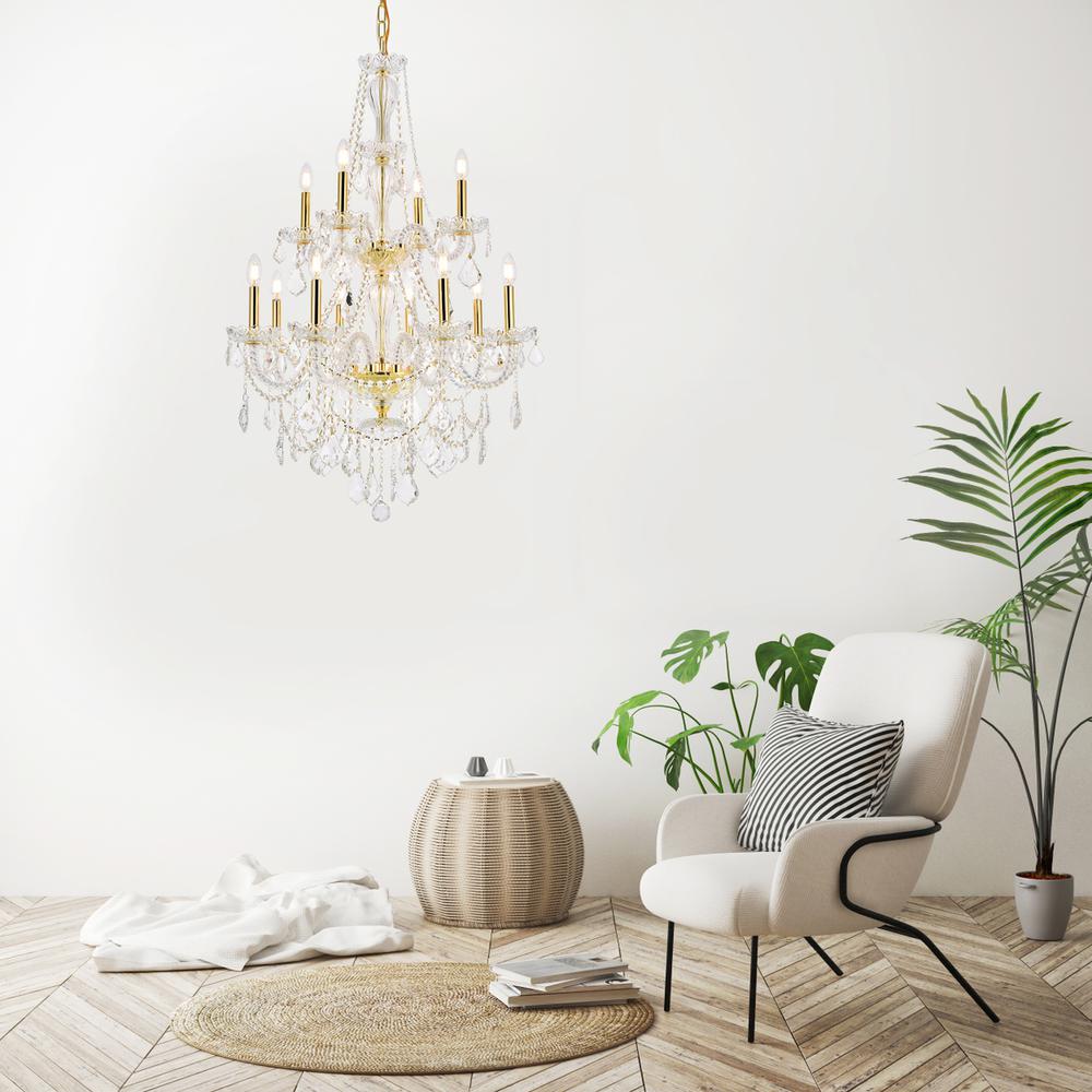 Giselle 12 light Gold Chandelier Clear Royal Cut Crystal. Picture 8
