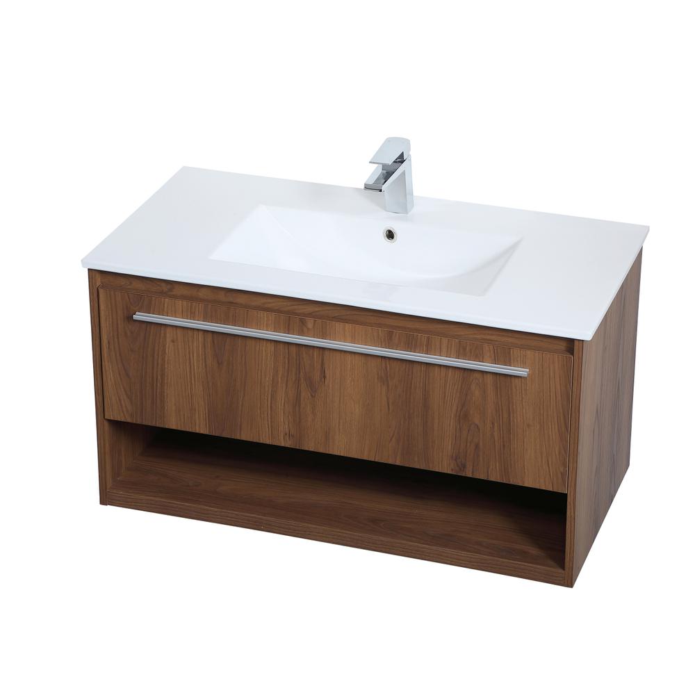 36 inch  Single Bathroom Floating Vanity in Walnut Brown. Picture 7