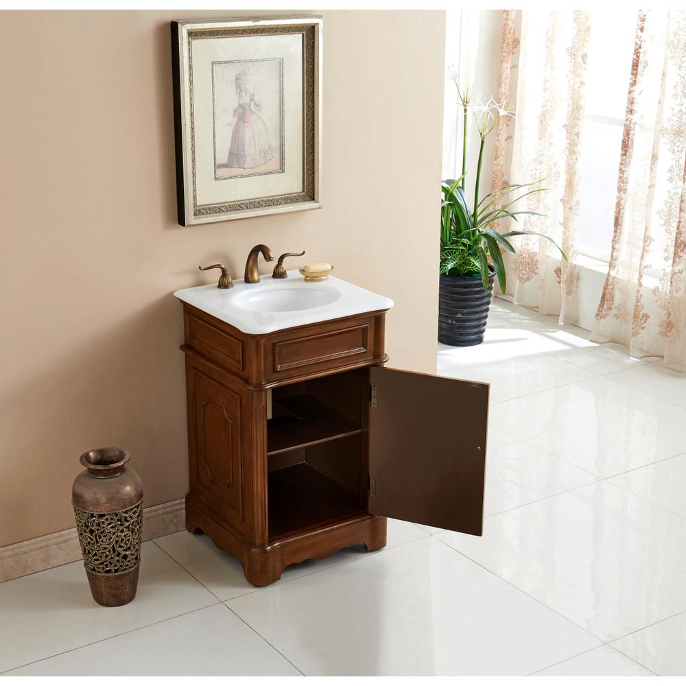 21 inch Single Bathroom vanity in Teak with ivory white engineered marble. Picture 10